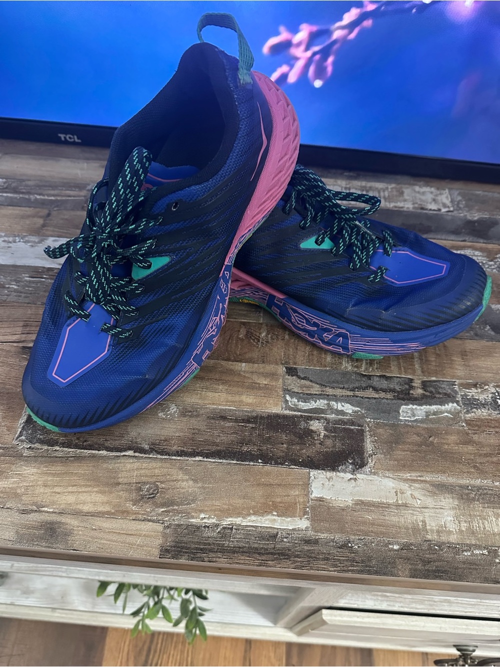 Hoka Royal Blue and Black Running Shoe Tongue with Size Label
